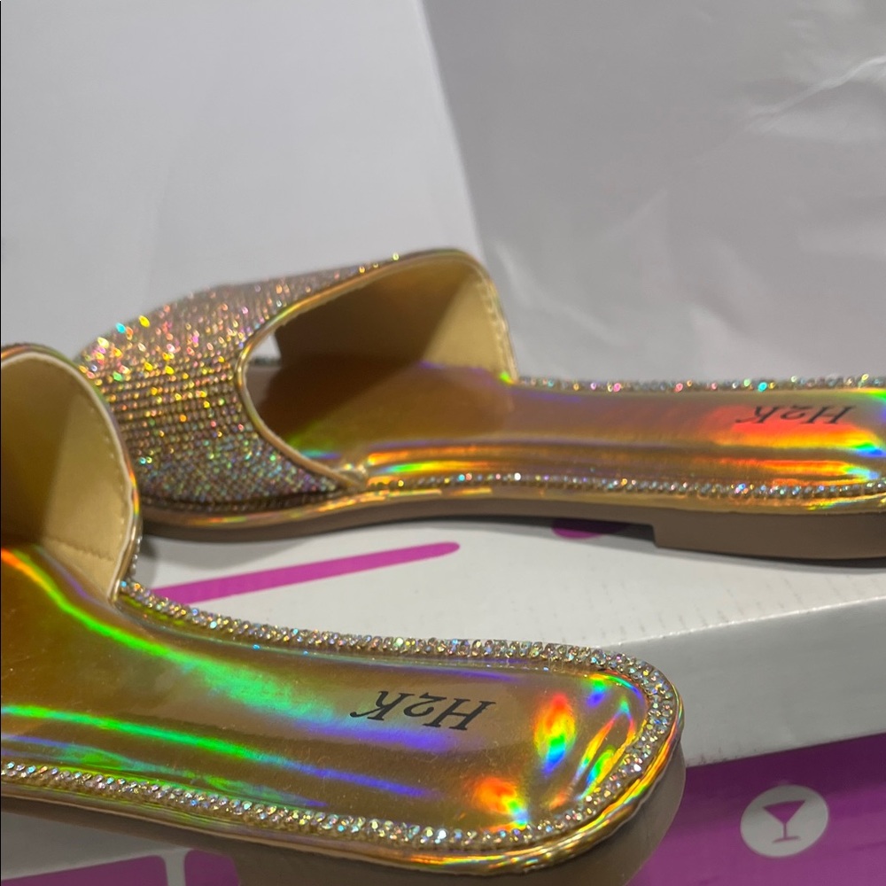 H2K Gold Rhinestone Slide Sandals - Picture 13 of 16